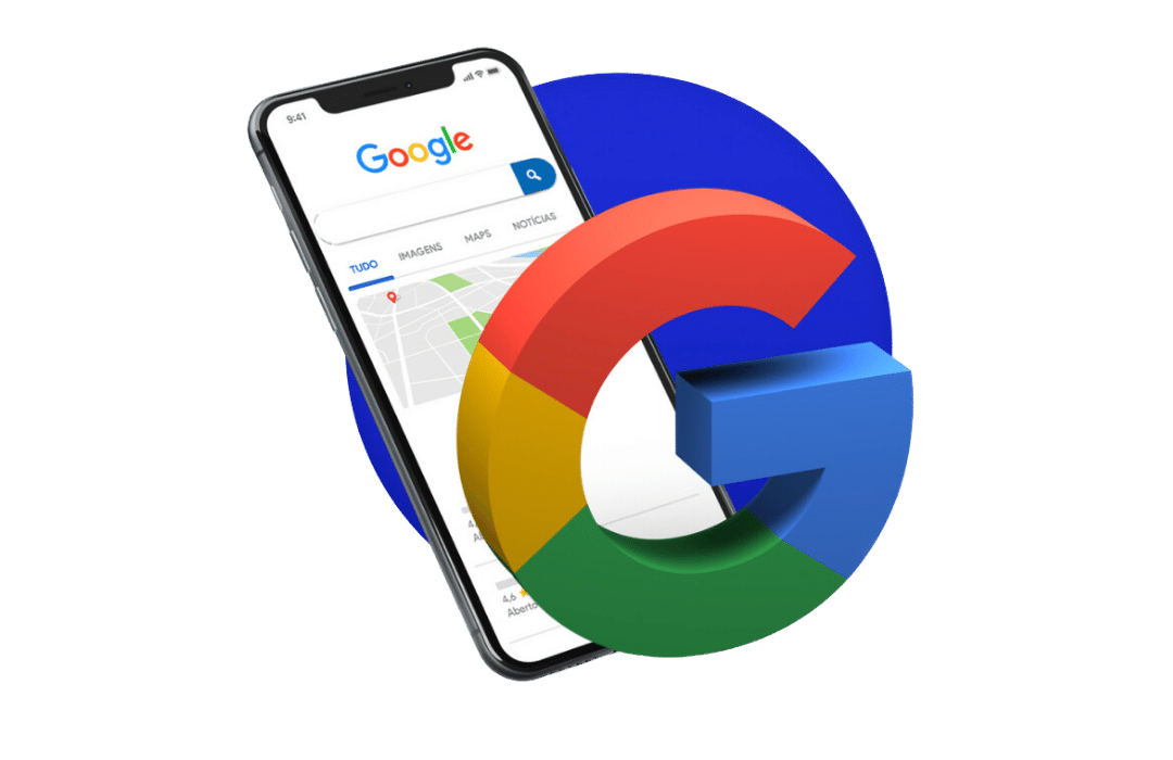 Ilustração do Google e de uma busca local no celular